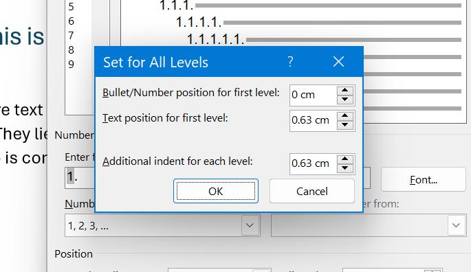 List indent dialogue box in Word