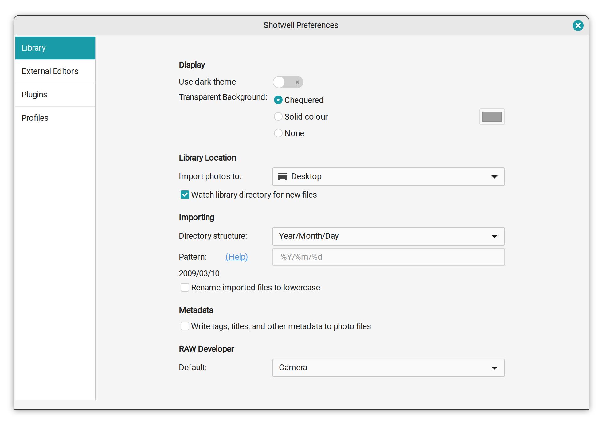 Dialogue box for Shotwell on Linux Mint