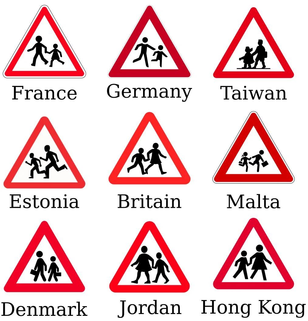 9 similar but different children crossing road signs