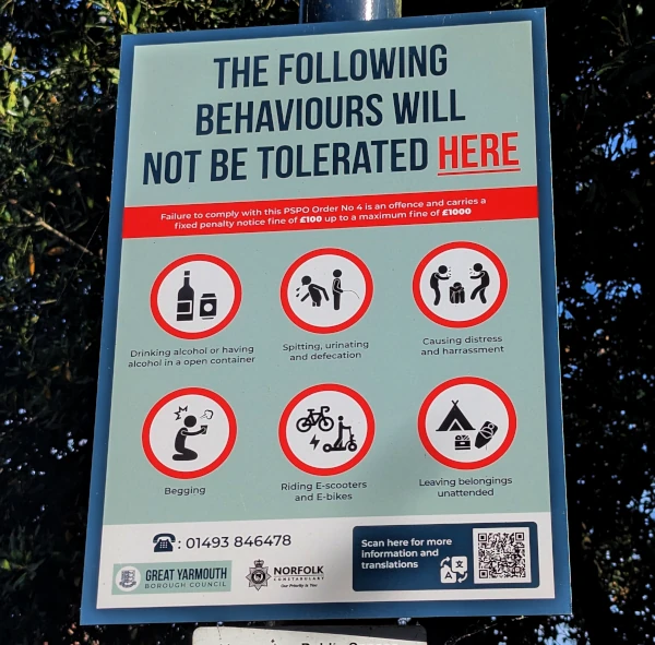 Sign specifying intolerable behaviours