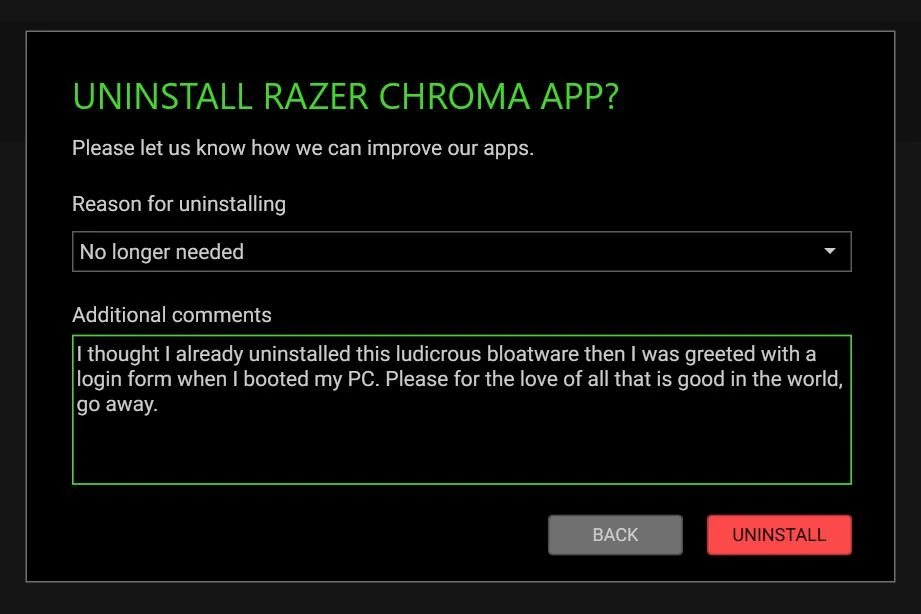 Razer products still in the launcher