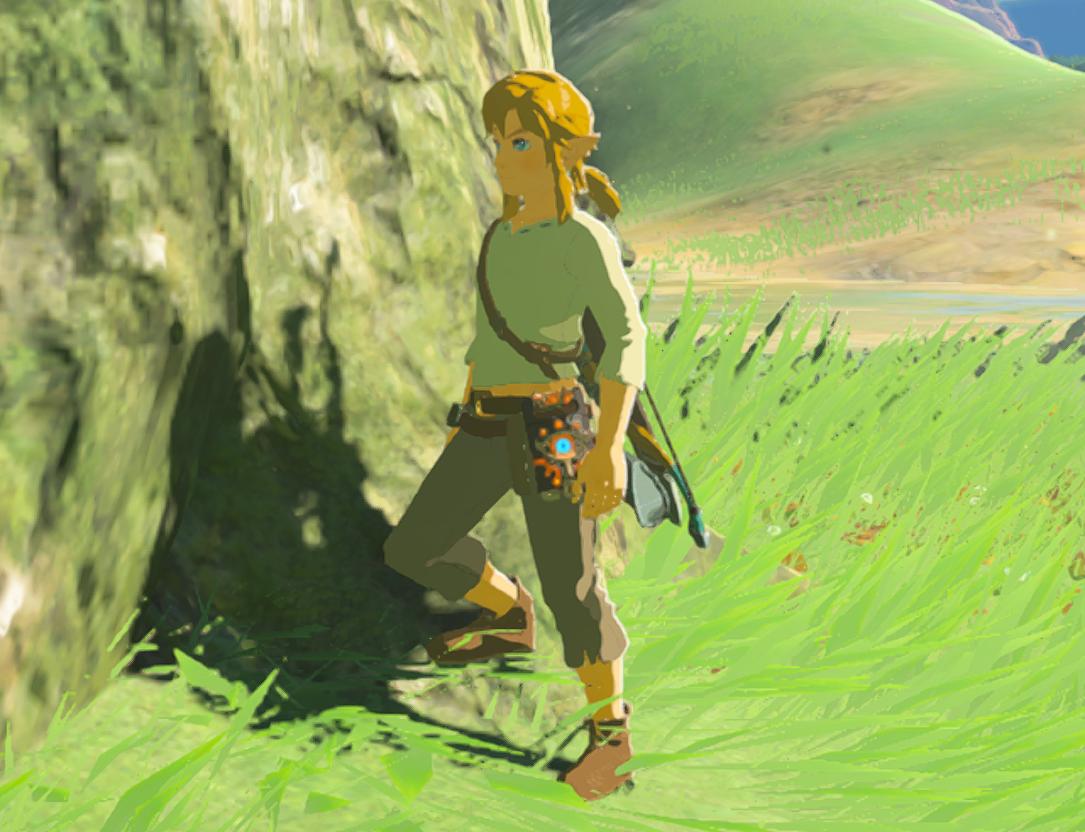 Link's foot lifted and stepping on a tree root